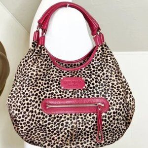Kate Spade red leather calf fur leopard purse